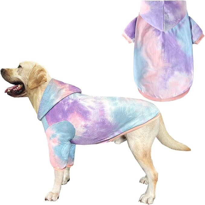 Dog Cotton Tie dye Hoodie Pullover Sweatshirts Soft and Stretch Pets Clothes Hooded for Large Dogs(Tie dye 3XL)
