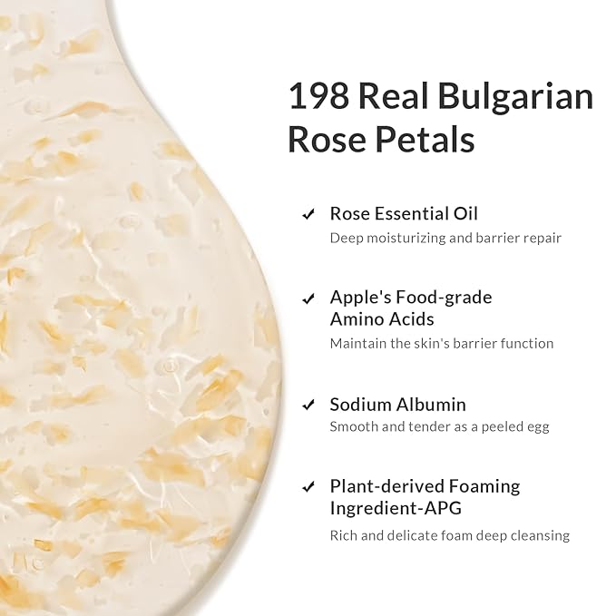 Kustie Rose Petal Body Wash - Real Petals, Rose Water & Essential Oil for Deep Nourishing, Dewy & Silky-Smooth Skin with Hyaluronic Acid, Free From Paraben, Sulfate & Phthalate, 7.4 Fl Oz