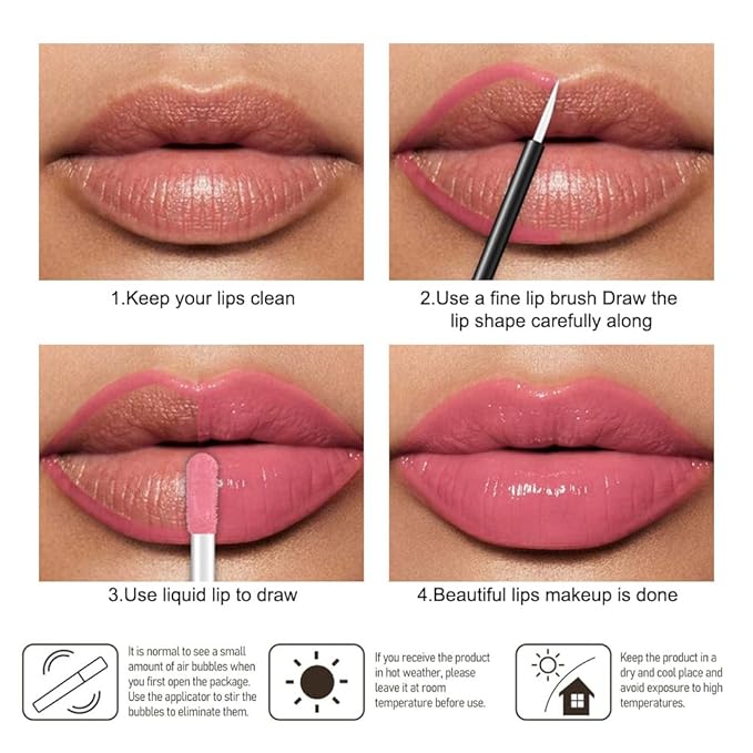 evpct Baby Pink Shiny Glossy Longwear No-Budge Liquid Lip Color Lipstick Makeup, Highly Pigmented Color Instant Shine, Waterproof Long Lasting Lipstick for Women, Lip Stain Gloss with Lip Liner Brush
