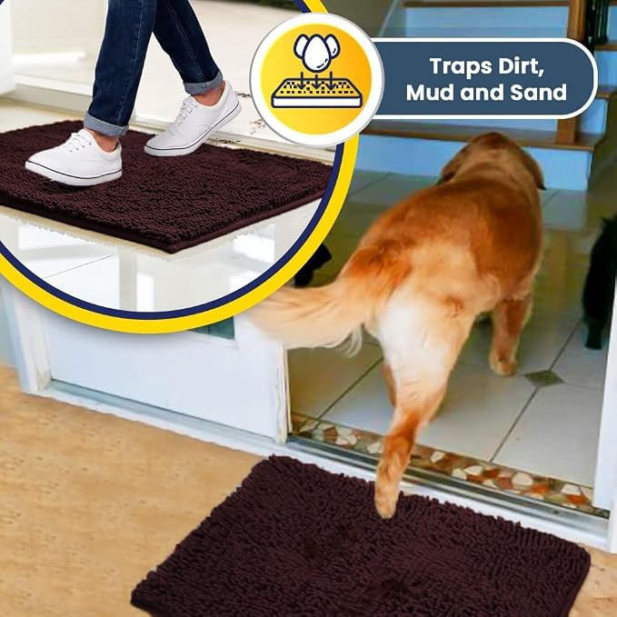 Muddy Mat® | Super Water Absorbent Door Mat Indoor, Microfiber Quick Dry Chenille Entryway Rug, Slip Resistant Front Door Mat, Indoor Mats for Entryway, Machine Washable Pet Rug, Rust 28" x 48"