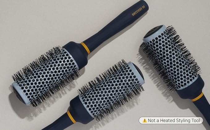 BRITISH M Curling Ceramic Brush Round 43mm – Non-Electric Blowout Brush, Anti-Frizz Styling for a Smooth Salon Look – Ideal for All Hair Types