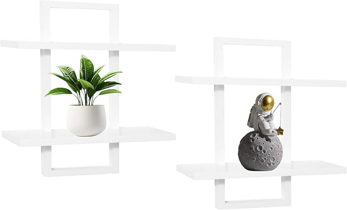 Floating Shelves for Wall,Decorative Wall Shelves Black,Plants Shelf Framed | Square Wall Decor,Art Sconces Artificial Vases Hanging Storage Shelf for Bathroom Living Room Modern,Wood,2 Tier,2 PCS,White