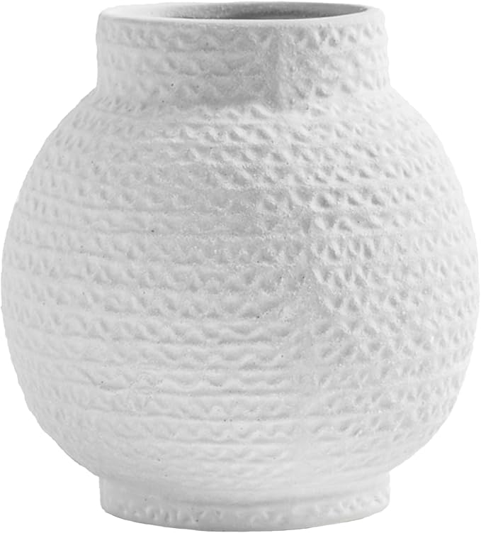 DN DECONATION Small Cute White Vase, Ceramic Flowers Vases for Home Decor | Modern Decorative Texture Vase, Flower Vase for Kitchen, Office, Living Room, Bookshelf, Farmhouse, Mantel, Table Centerpiece