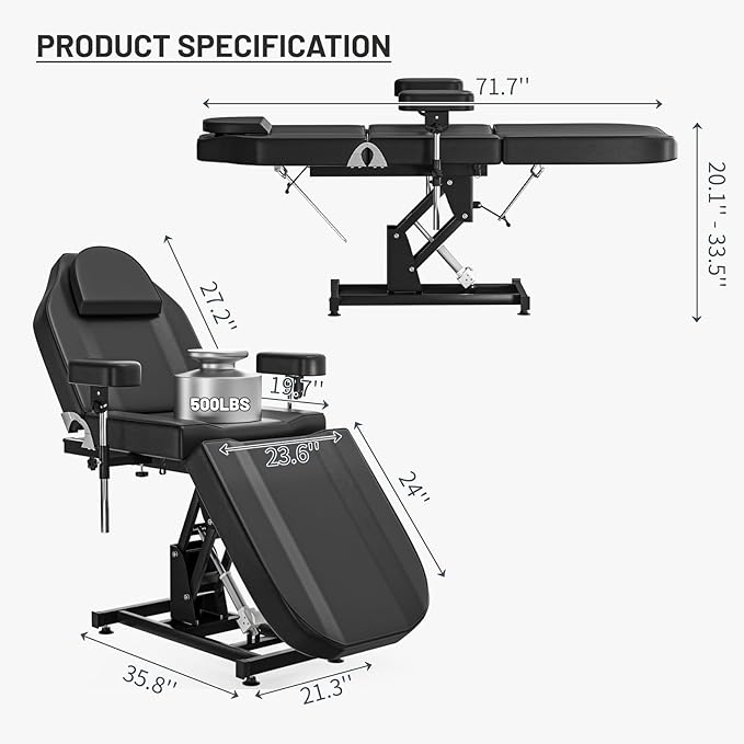 Electric Tattoo Chair Bed Esthetician Motorised Height Adjustment Facial Bed for Client, Professional Beauty Spa Chair Massage Table for Lash Extensions