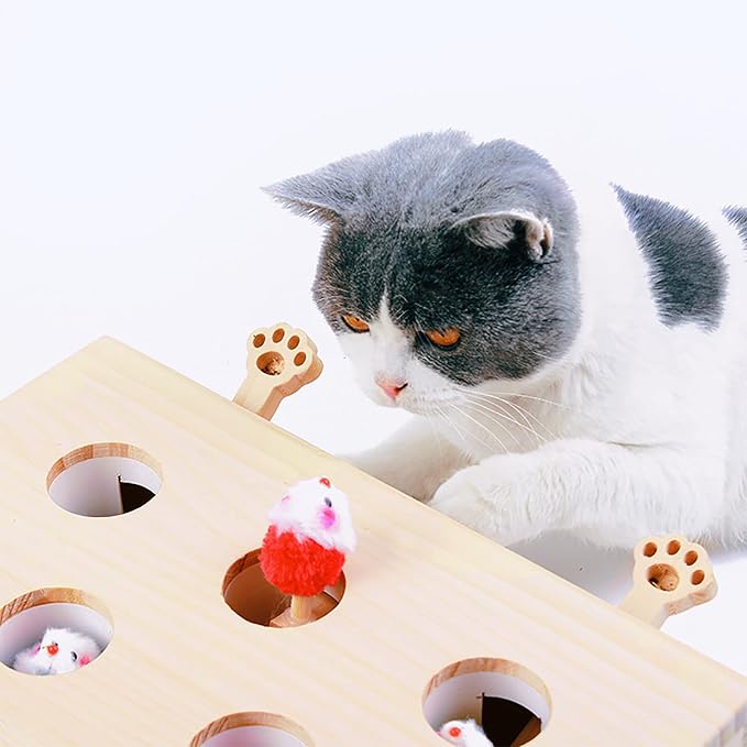Interactive Wooden Whack-A-Mole Cat Toy, Engaging and Durable Play for Cats and Kittens, Keeps Pets Entertained and Stimulated, Natural Wood Design, Perfect for Indoor Exercise and Fun - Pet Gift Idea