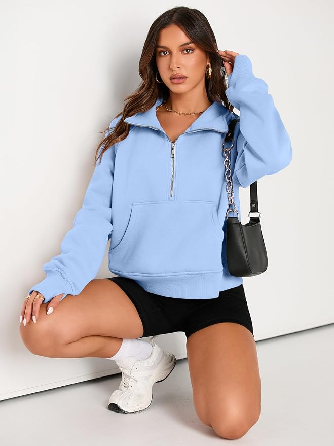AUTOMET Womens Sweatshirts Half Zip Fleece Pullover Fall Outfits | Fall Fashion Clothes 2026,Cropped Sweatshirts,Cute Y2k Tops,Quarter Zipper Sweater,Winter Loungwear Outfits