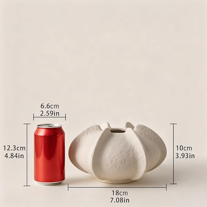 Ceramic Flower Vase Home Decor,3.9" Rustic Vintage Starfruit Shaped Beige Terracotta Vases，Modern Boho Living Room Farmhouse Table Vases Living Room Decor，Shelf Coffee Dining Desk Fireplace