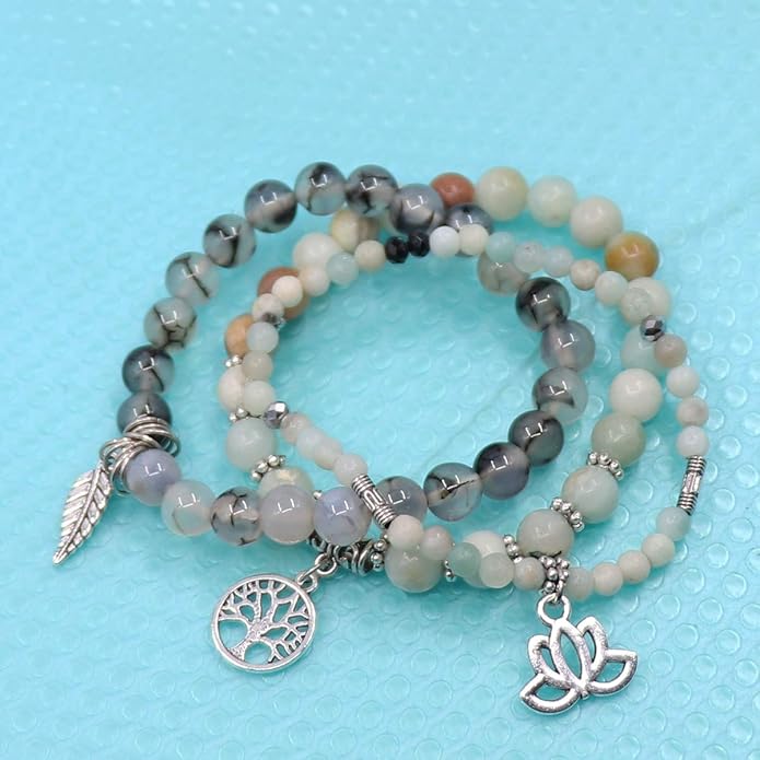 UEUC Tree of Life Yoga Healing Stone Bracelets,Multilayer Lotus Chakra Stone Reiki Bracelet Sets,Anxiety Crystal Natural Stone,for Women Stress Relief