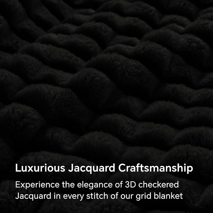 BEDELITE 3D Checked Black Fleece Throw Blanket for Couch, 50x60 Inches | Soft Warm Fuzzy Fluffy Blanket for Bed Sofa, Lightweight Plush Cozy Blankets for Home Room Decor, Gift for Women, All Season