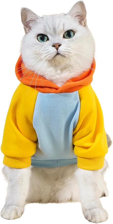 Basic Dog Hoodie Sweatshirt Puppy Sweater Warm Cat Costumes Pet Clothes for Chihuahua Puppy Kitten Small Medium Dogs Orange and Blue X-Large
