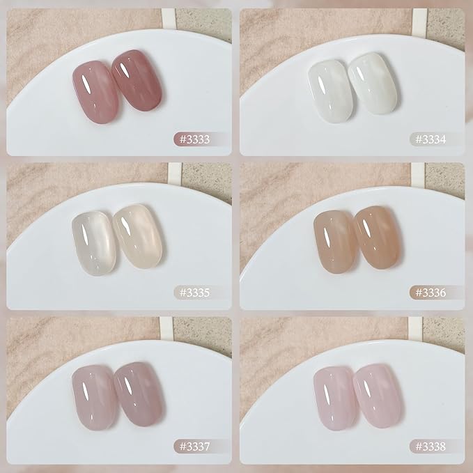 GAOY Jelly Nude Gel Nail Polish Set, 6 Transparent Colors Sheer Milky White Pink, UV Light Cure Gel Polish for Nail Art DIY at Home