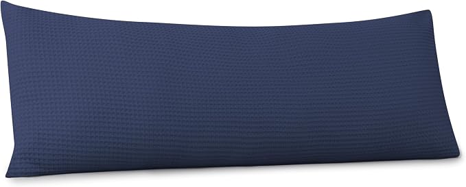 100% Egyptian Cotton 600 TC Waffle Weave Body Pillowcase with Zipper | 1 Pack Ultra Soft Breathable Pillow Cover, Skin-Friendly Bed Pillow Sham, Body Pillow Case Cover, Navy Blue, 20" x 54"