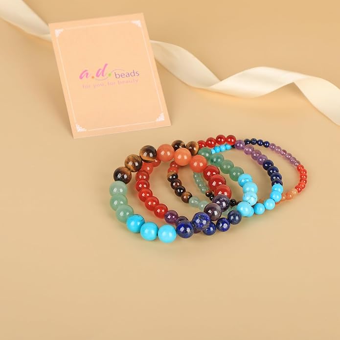AD Beads Handmade Gemstone Stretch Elastic Bracelet Crystal Healing Reiki Nature's Beauty and Spiritual Essence Unisex