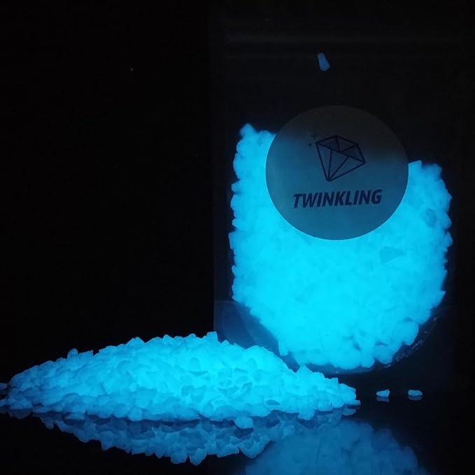 TWINKLING Glow in The Dark Crushed Glass, Broken Glass Glitter, Glow in The Dark Stones Gems Chips for DIY Resin Art Epoxy Crafts, Nail Art, Jewelry Making, Geode Painting, 1-3mm(200g) (Sky Blue)