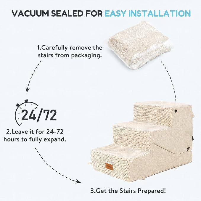 5-Step Dog Stairs and Ramp for Small Dogs and Cats, Pet Steps for High Bed with Non-Slip Bottom, Beige
