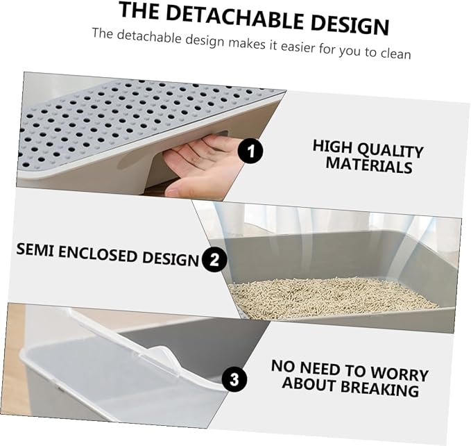 SUPVOX Cat Litter Pan Toilet Semi-Enclosed Anti-Splash Resistant Plastic Litter Box with Removable Cover Small Gray for Kitten Housebreaking and Indoor Use