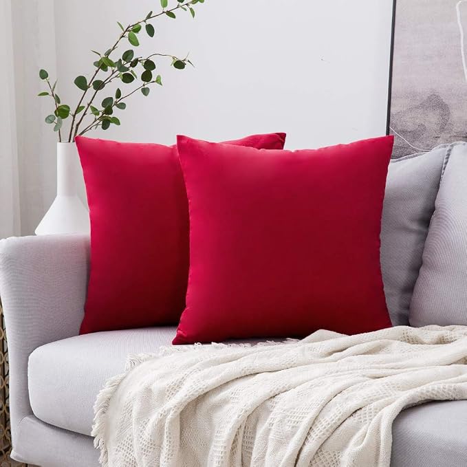 MIULEE 26x26 Inch Pack of 2 Euro Velvet Throw Pillow Covers Red | Soft Solid Decorative Euro Sham, Modern Luxury Home Decor, for King Bed Sofa Couch Bedroom Livingroom