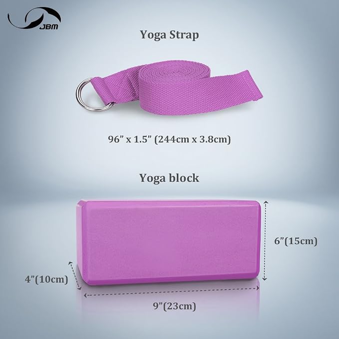 JBM Yoga Blocks 2 Pack with Strap, Cork Block 2 Pack EVA Foam Yoga Bricks Set,Stretch Blocks