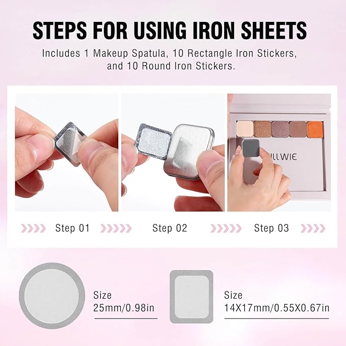 Magnetic Empty Makeup Palette with Mirror – Customizable Refillable Case for Eyeshadow, Blush, Lipstick, Highlighter – Lightweight, Waterproof, with Spatula & 20 Metal Stickers (Pink, Medium)