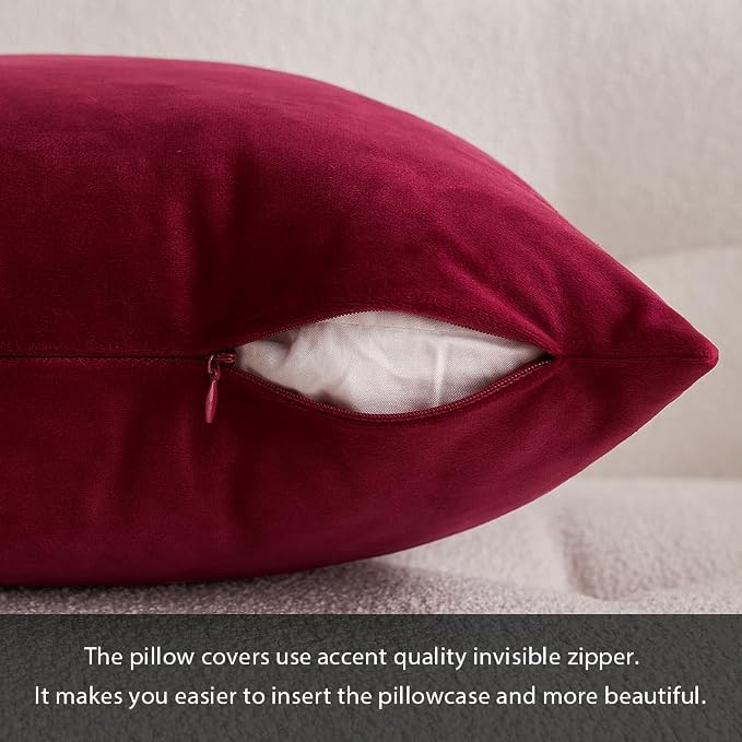 MIULEE Velvet Throw Pillow Covers 18x18 Inch Pack of 2 Wine Red | Soft Solid Decorative Pillow Covers, Modern Luxury Home Decor, for Couch Chair Sofa Bedroom Livingroom
