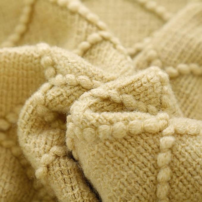 BOURINA Mustard Throw Blanket 60x80 Inch Boho Knit Soft Throw Sofa Blanket | Knitted Throw Blanket 60x80 Inches, Soft Lightweight Boho Weave Throw Decorative Couch Blanket for Living Room Bedroom Chair