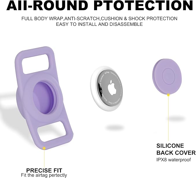AirTag Dog Collar, Reflective Nylon, Metal Buckle, IP68, Dog Collar with AirTag Holder, Heavy Duty Dog Collars for Large Medium Small Dogs (Lavender Purple, L：Width 1",Neck 16.1"-25.2")
