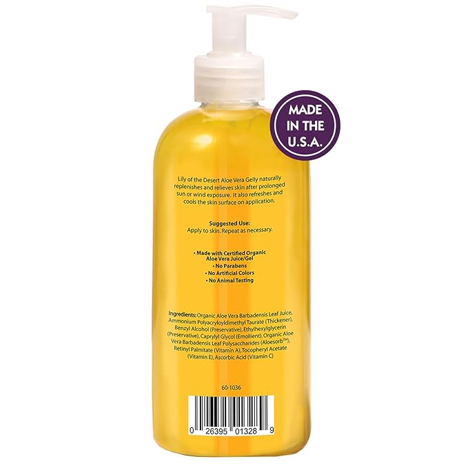 Lily Of The Desert Gelly Moisturizer - 99% Organic Aloe Vera Gel for Skin, After Sun Care with Aloe, Vitamin E Oil, and Vitamin C for Sunburn Relief, 16 Fl Oz