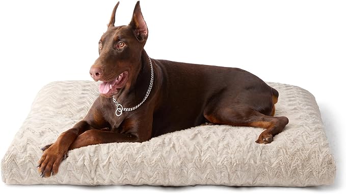 EHEYCIGA Washable XL Dog Beds Large Sized Dog, 44x32 Inch Pet Bed, Beige | Plush and Comfy Kennel Pad, Soft Dog Crate Mat, Deluxe Pet Sleeping Mat, Large Bed for Dog Up to 85 lbs