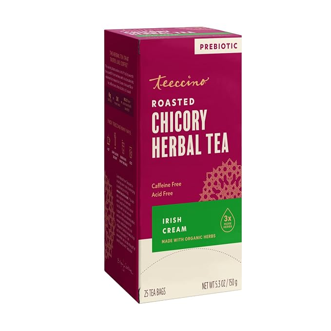 Teeccino Irish Cream Herbal Tea, Rich & Roasted Herbal Tea That’s Caffeine Free & Prebiotic for Natural Energy, 25 Tea Bags