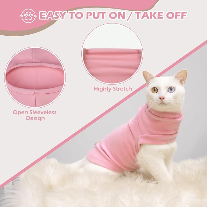 Cat Sweater Warm Fleece Pet Clothes for Cats Only | Soft Cat Vest Puppy Hoodie Coat, Fall Cold Winter Sweatshirt Pullover Clothing also for Small Dogs, Pink M