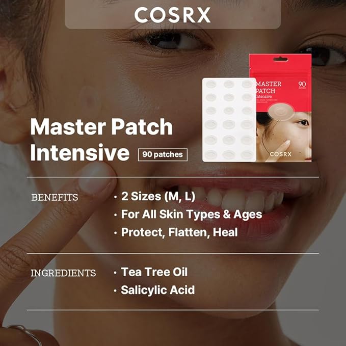 COSRX Master Patch Intensive 90 Patches | Oval-Shaped Hydrocolloid Pimple Patch with Tea Tree Oil & Salicylic Acid | Quick & Easy Blemish, Zit, Spot Treatment | Korean Skin care