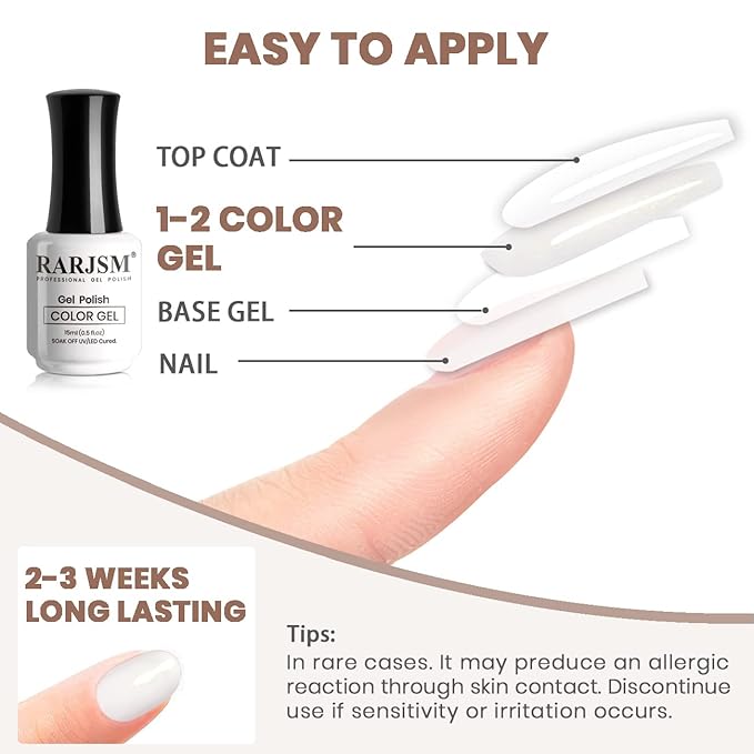 RARJSM Milky White Gel Nail Polish with Glitter Gold Shimmer Pigment Jelly Cream White Nude Gel Polish Neutral Color 15ml Sparkle Natural Color Soak off UV LED Cured for Home Salon DIY Nail Art