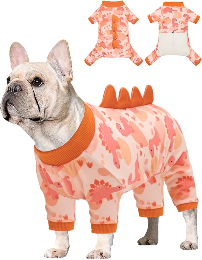 CuteBone Dinosaur Costume Dog Pajamas, Stretchy Spandex Crystal Velvet Sleepwear Coat for Small Dogs, Soft & Warm Pet Outfit Clothes for Cold Weather, Cozy Pullover Design COSP18XL