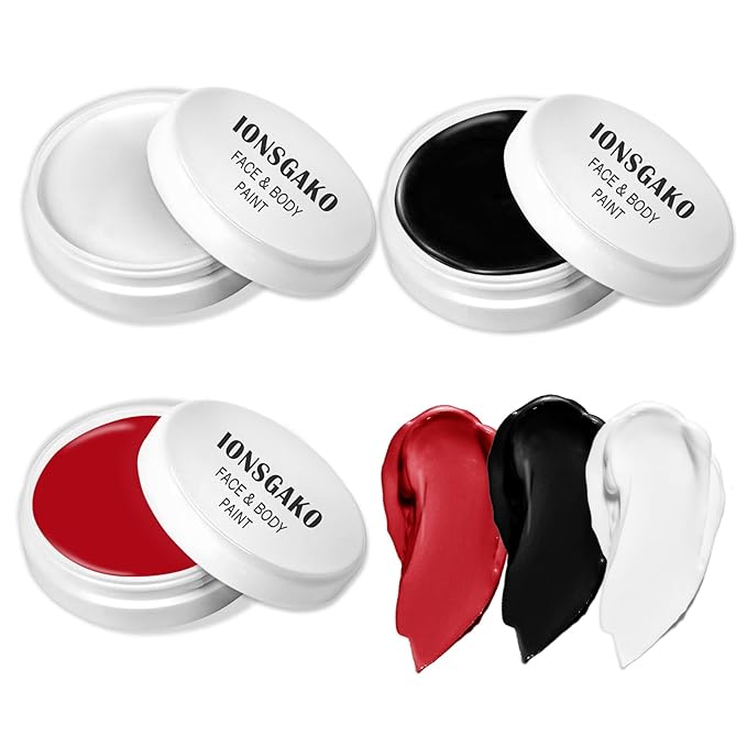 3PCS Clown Makeup Kit Black White Red Face Body Paint Professional Oil Based Body Face Paint Foundation Makeup for Halloween Special Effects SFX Zombie Clown Vampire Skeleton Makeup Kit