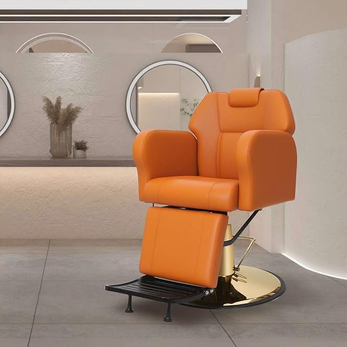 Barber Chair Hydraulic Reclining Salon Chairs Styling Chair Hair Chair 360 Degrees Rolling Swivel Barber Chairs for Barbershop Hair Salon (Orange1)