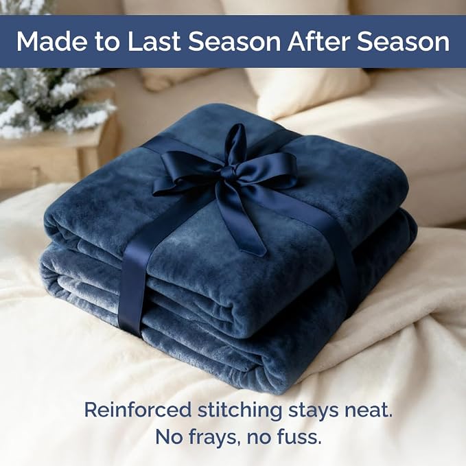 Fleece Blanket Cal King Size - Ultra-Soft Flannel Fleece Blanket - Navy | Soft, Warm, Outdoor Picnic Blanket for Camping, Travel, Lightweight, Cozy, Anti-Static, Home Decor Gifts for Men & Women