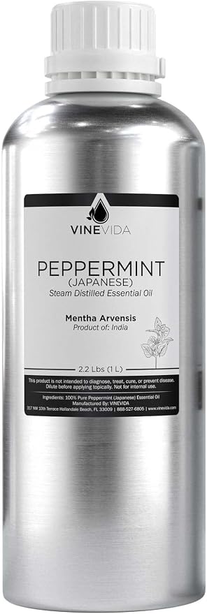 VINEVIDA Peppermint Japanese Essential Oil 32 oz - Undiluted Peppermint Oil 32 oz - Peppermint Candle Oil Scent - DIY Candle Scents for Candlemaking - Bulk Essential Oil for Soap Making