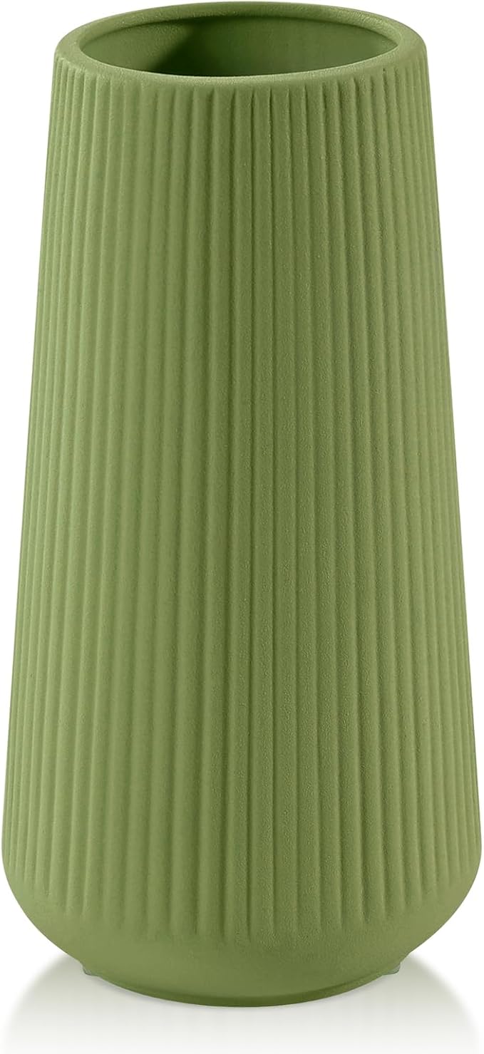 XL Saga Green Ceramic Vase, GUKJOB Cute Flower Vase for Pampas Grass, Home, Living Room, Dining Table, Farmhouse, Office Decor, Bedroom, Table, and Kitchen Shelf (XL Saga Green)
