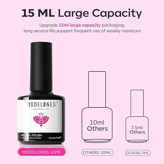 modelones Pink Gel Polish Hot Pink Gel Nail Polish Soak Off Led Neon Pink Polish Nail Art Design Salon DIY Gel Manicure for Women Girl 15 ML