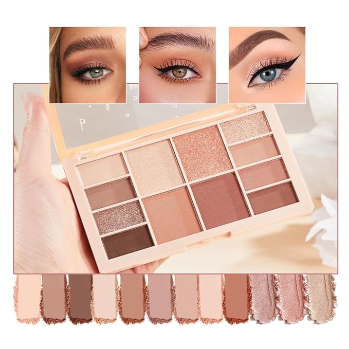 Nude Neutral Eyeshadow Palette, Warm Brown & Caramel Matte Shimmer Glitter Eye Shadow Kit, High Pigment Blendable Long-Lasting Natural Soft Glam Makeup Palette for Daily Wear 1#
