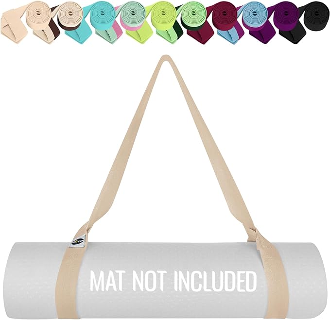 TECEUM Yoga Mat Strap – Extra Soft & Thick Cotton Carrier for All Mats | Adjustable Skin-friendly & Non-Slip Mat Holder Sling in 30+ Colors [Mat Not Included]
