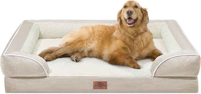 Comfort Expression Waterproof Orthopedic Dog Bed for Extra Large Dogs | Supportive Egg Crate Foam XL Pet Bed with Removable Bolster, Dog Couch with Washable Cover & Non-Slip Bottom, 42x30 Inch