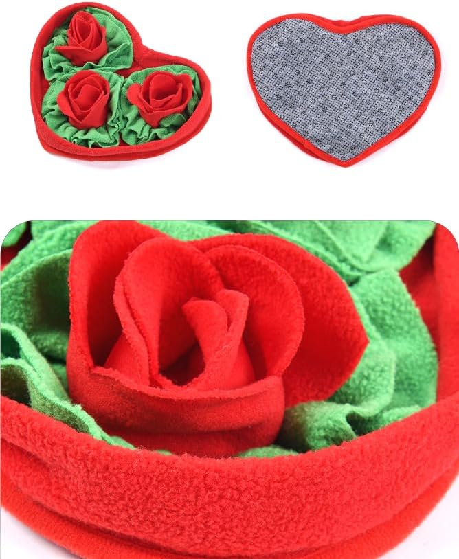 Pet Soft Fleece Snuffle Mat Heart Foraging Mats Dog Rabbit Guinea Pig Interactive Feeding Toy Anti Slip Slow Feeder Treat Dispenser (Red/Green)