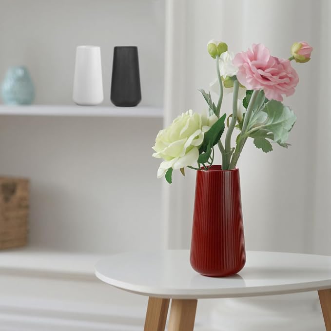 Ceramic Vase, GUKJOB Small Cute Flower Vase for Pampas Grass, Home, Living Room, Dining Table, Farmhouse, Office Decor, Bedroom, Table, and Kitchen Shelf (Red)