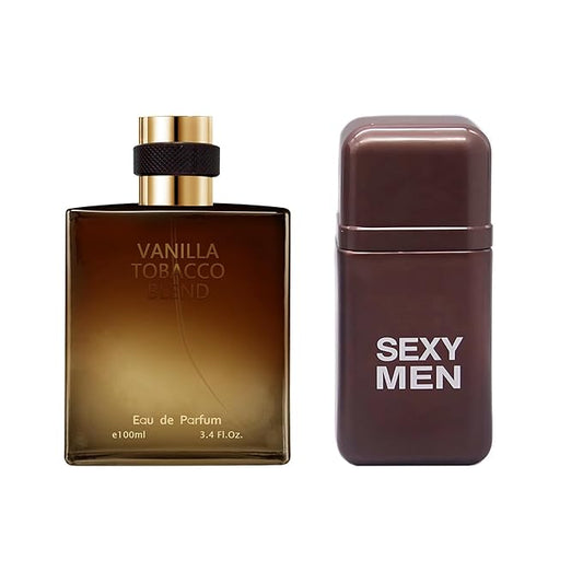 AFLUXE 2PCS Mens Perfume Cologne Long Last Strong EDP Natural Spray Gift Set, with Cocoa, Dried Fruits, Woody Fragrance for Daliy Use, 3.4 Fl Oz / 100 mL Each (717 Sexy Men & Vanilla Tobacco)
