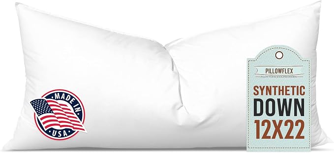 Pillowflex Synthetic Down Pillow Insert 12x22 in - Karate Chop Pillow | Small Rectangle Sham Form, Plush Polyester Cotton Blend, Cloud-Like Comfort, Clump-Resistant Fill, Smooth Elegant Finish