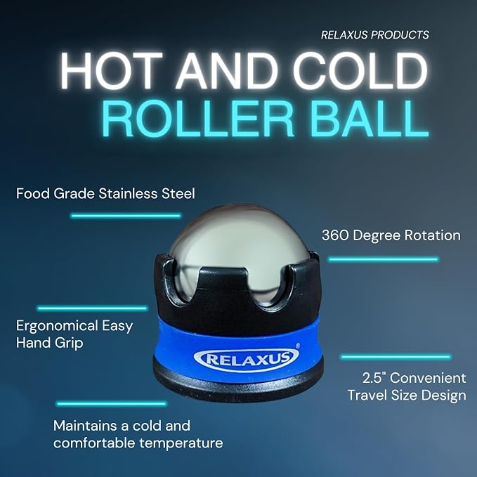 Harmony ICE - HOT ROLLER Massage Roller Ball - Insulating Gel Maintains Cold or HEAT Temperature - Food Grade Stainless Steel, Deep Targeted Massage Relieves Stress, Muscle Aches & Pains (COLORS VARY)