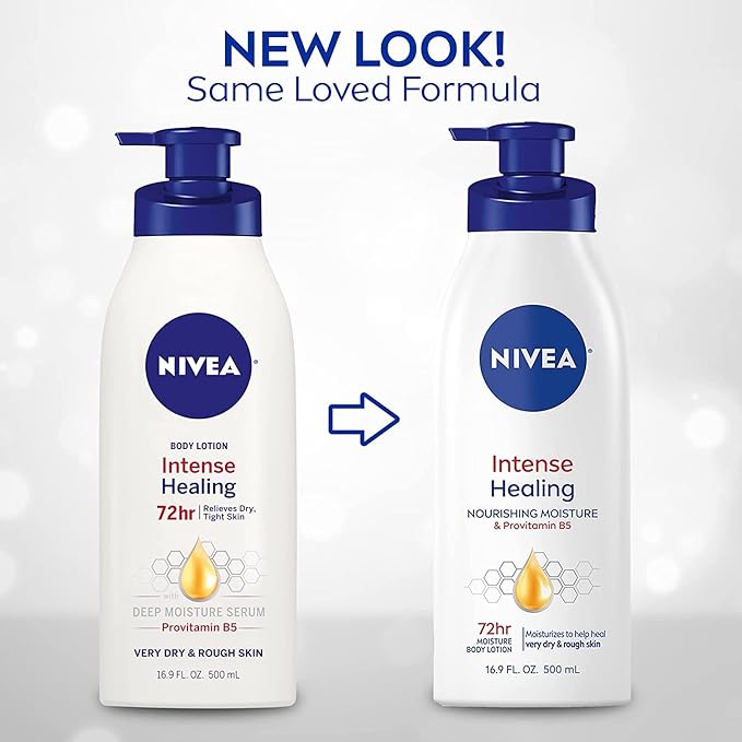 NIVEA Intense Healing Body Lotion, 72 Hour Moisture for Dry to Very Dry Skin, Body Lotion for Dry Skin, 16.9 Fl Oz Pump Bottle - Pack of 2