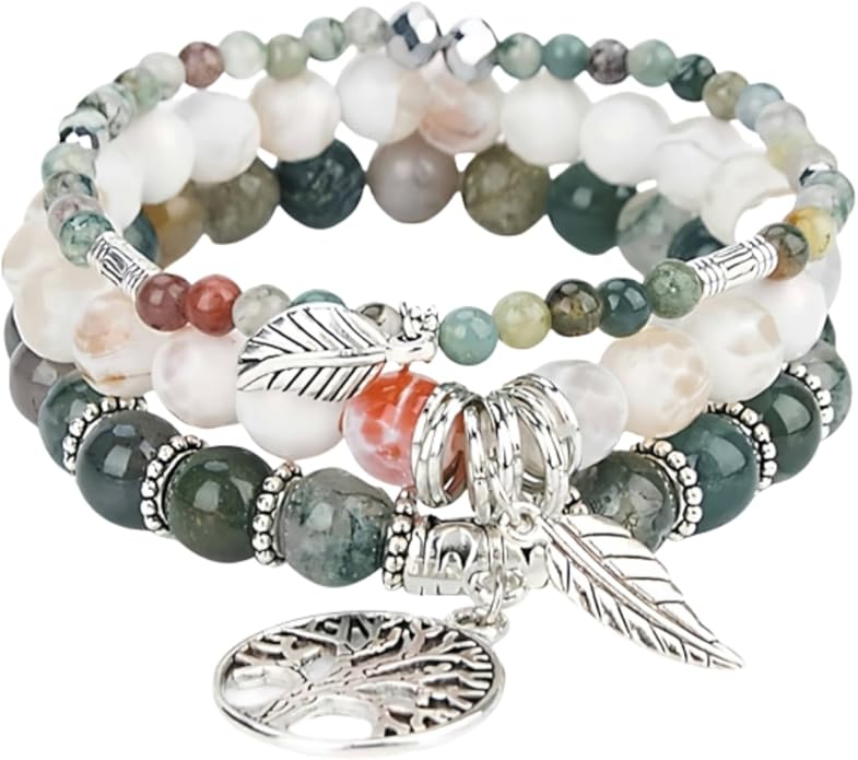 Jardme Healing Crystal Bracelets for Women, 8mm Beaded Natural Stone Stretch Chakra Bracelets Tree of Life Bracelet Jewelry Gifts for Women