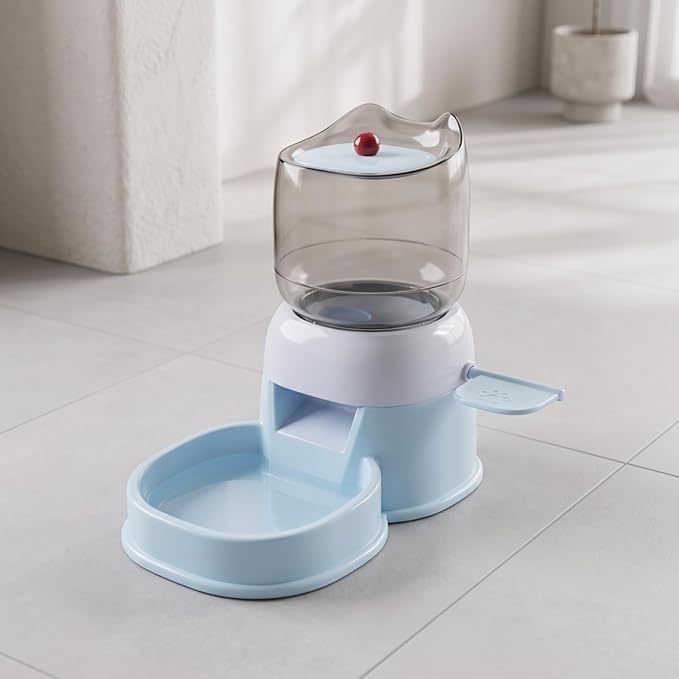 Automatic Pet Feeder Cat Dog Food Station with Bowl Manual Dispenser Side Push Lever Transparent Container Compact Stable Base Suitable for Apartments Kitchens Home Feeding Areas, Color to 2